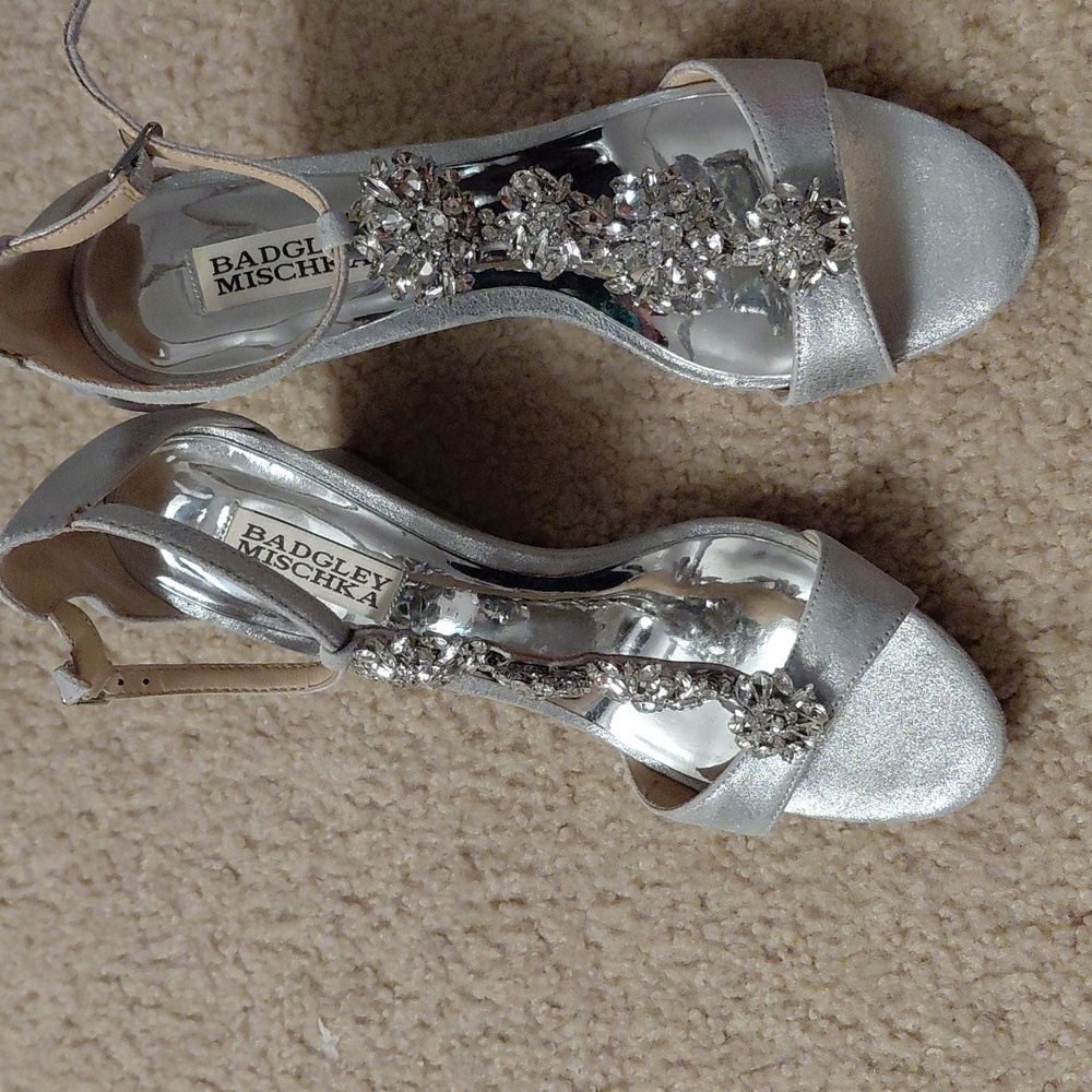 Badgley Mischka Silver Wedge Sandals